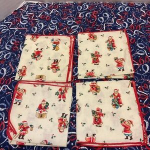 Vintage Santa Print Cloth Napkins - Cream & Red